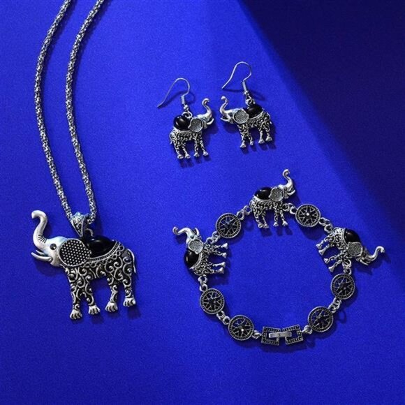3 piece Boho Ethnic Tribal Elephant Jewelry Set Elephant Jewelry Set for Women - Picture 3 of 3